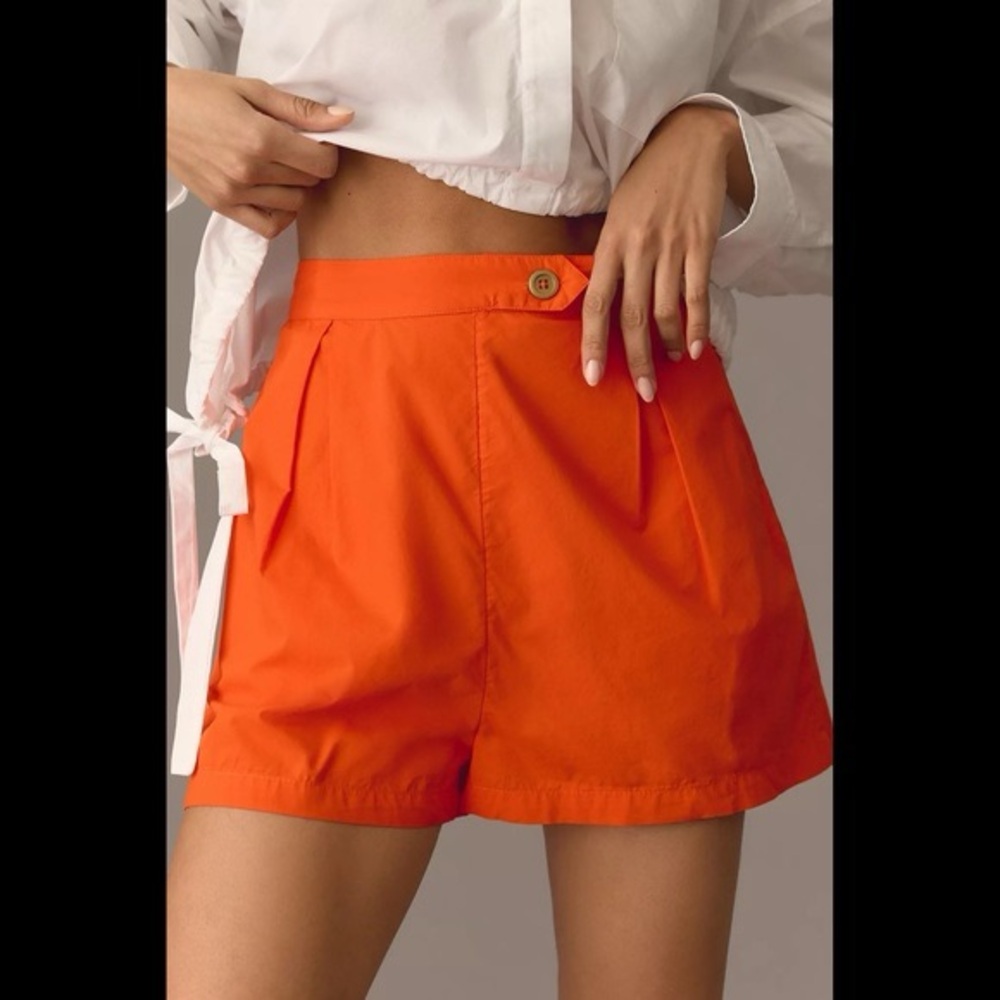 Anthropology High-Waist Orange Pleated Poplin Women’s Shorts